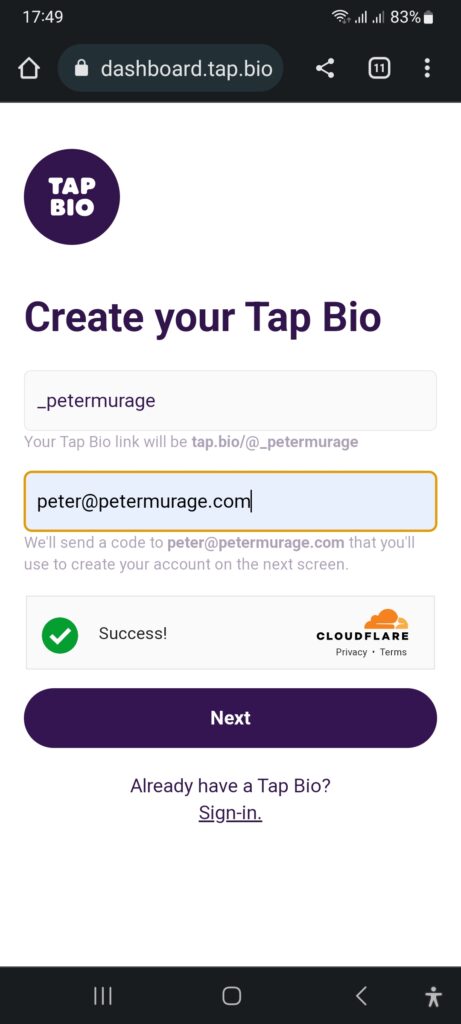 Tap Bio Review - Sign Up